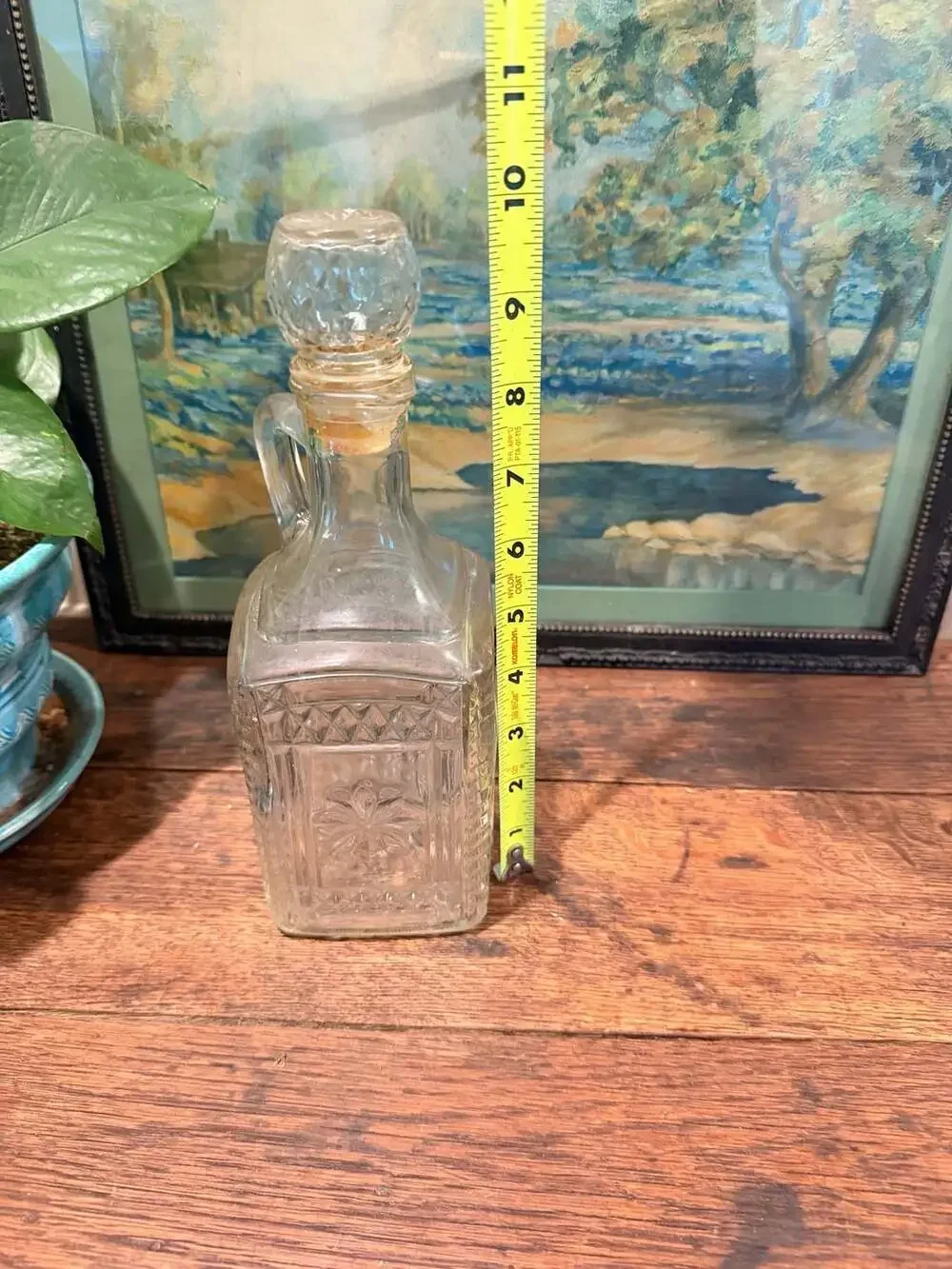 Vintage Pressed Glass Decanter Bottle with Handle and Stopper Grace Pattern